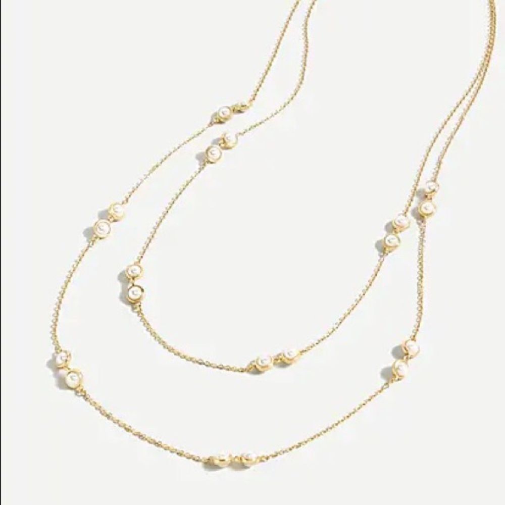 J. Crew Ava Double Strand Necklace Pearl Gold